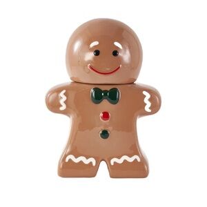 Ceramic Gingerbread Man Bow Tie Cookie Jar Food Storage